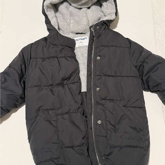 Old Navy Kids Black Puffer Coat with Gray Lining - Picture 2 of 6